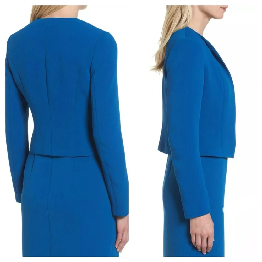 HUGO BOSS Blue Jerusa Textured Stretch Cropped Suit Blazer Jacket US 10 - Picture 1 of 11